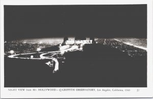 USA Night Mt Hollywood Griffith Observatory Los Angeles California RPPC 03.63