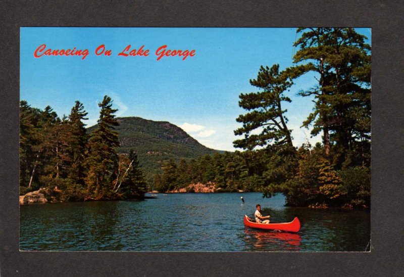 NY Canoe Canoeing on Lake George Adirondack Mtns Mountains New York Postcard