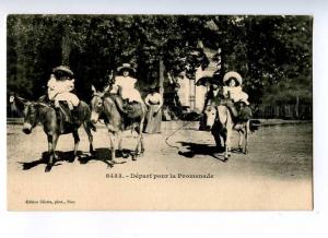 191370 FRANCE children on DONKEYS Vintage postcard