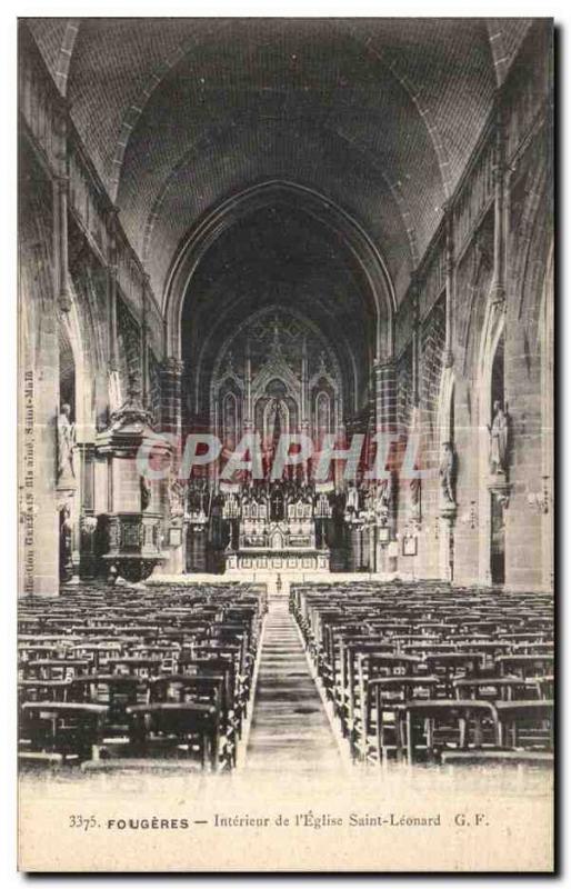 Old Postcard Fougeres Interior of I Church of St Leonard