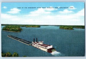Burlington Iowa IA Postcard View Mississippi River Mosquite Park c1940 Vintage