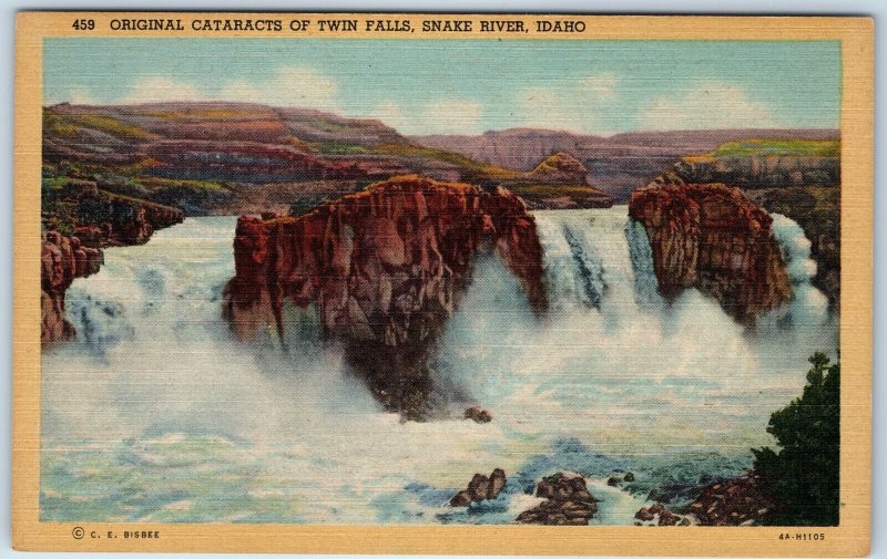 1934 Twin Falls ID Cataracts Waterfall Snake River CE Bisbee Teich Linen PC A253