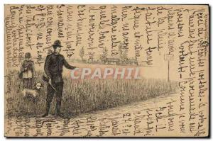 Postcard Old Hunting Hunter Hunters Dog