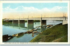 Main Street Bridge and Wabash River Postcard Lafayette Indiana