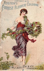 c1880 OSWEGO NY AUSTEN'S FOREST FLOWER COLOGNE PERFUME TRADE CARD P1213