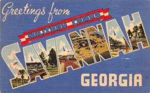 Savannah Georgia Military Camps Greetings Large Letter Linen Postcard AA58314