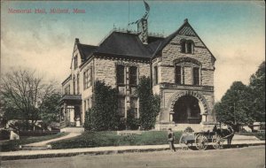 Milford Massachusetts MA Memorial Hall Horse Wagon c1900s-20s Postcard