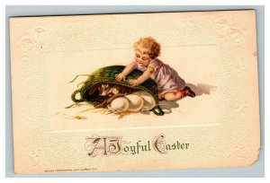 Vintage 1910's Winsch Back Easter Postcard Child Finds Easter Bunny Eggs Basket