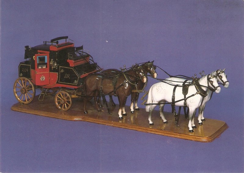 Model of old Mail Coach. Horses Nice modern english PC. continental size