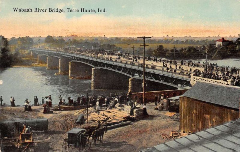 Terre Haute Indiana Wabash River Bridge Birds Eye View Vintage Postcard AA59669