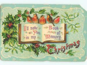 Pre-Linen Christmas CUTE BIRDS SITTING ON WILLIAM SHAKESPEARE QUOTE BOOK AB5107