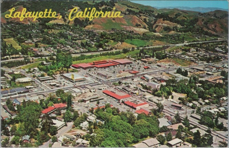 Vintage Birds eye view Lafayette California downtown Contra Costa postcard C462 