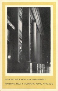 Marshall Field, Chicago, IL,Monoliths at Night, Old Postcard