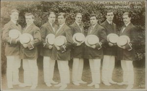 Mablethorpe UK Clements Entertainers Men Hold Hats 1910 Real Photo Postcard