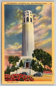 Vintage San Francisco California Postcard - Colt Memorial - Telegraph Hill