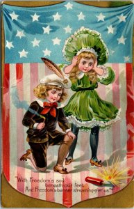 Postcard Patriotic Raphael Tuck- Children Playing with Firecracker C.1910 L5