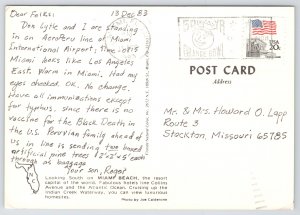 Miami Beach Florida~Air View River & Two Skylines~Continental Postcard