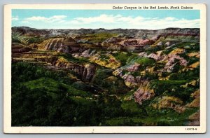 Vintage North Dakota Postcard -  Cedar Canyon  Bad Lands  1946