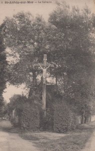 Saint St Aubin Le Calvaire Crucifix Monument Antique French France Postcard