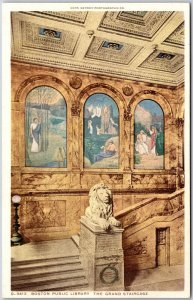 Boston Public Library The Grand Staircase Massachusetts MA Historical Postcard