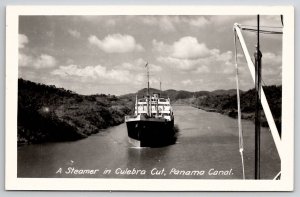 RPPC Panama Canal A Steamer in Culebra Cut Postcard F28