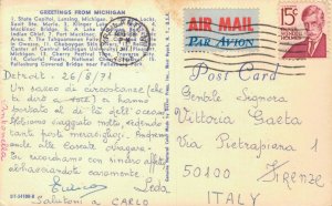 USA Greetings from Michigan Map Vintage Postcard 07.28
