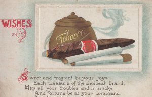 Smoking Cigar Tobacco Tin Old Cigarette Poem Antique Postcard