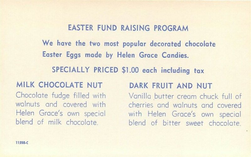 Advertising Postcard,Easter Fund Raising Program,Milk Chocolate,Dark Fruit & Nut