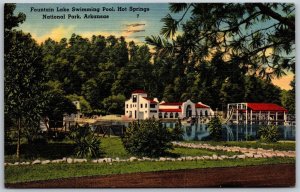 Vtg Arkansas AR Fountain Lake Swimming Pool Hot Springs National Park Postcard