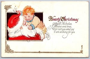 K50/ Santa Claus Merry Christmas Love Holiday Postcard c1910 Child Hold 84