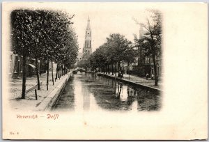 Verwersdijk Delft Canal Lined Trees South Holland Netherlands Postcard