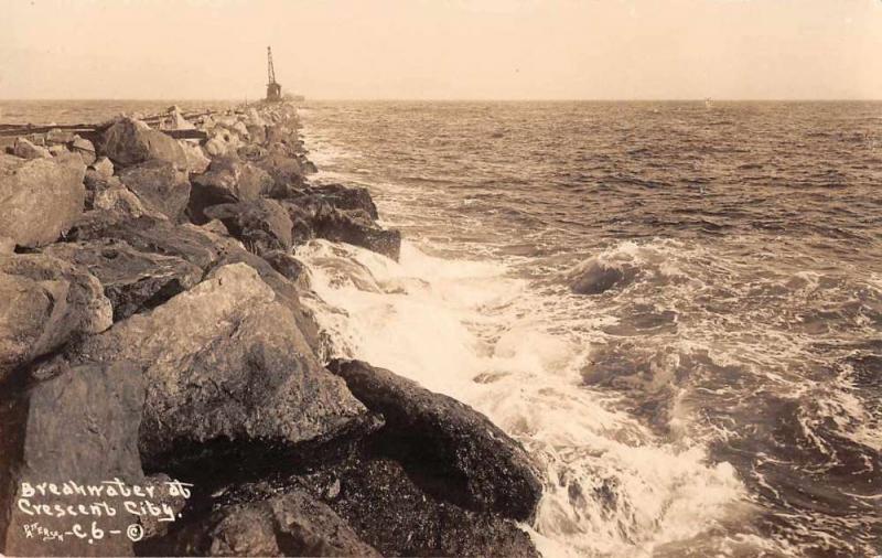 Crescent City California Breakwater Real Photo Antique Postcard J78760