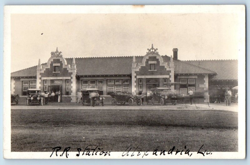 RPPC Photo Postcard Alexandria Depot Station Black Americana Cars c1910's