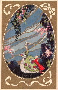 Art Deco by Tito Corbella Love Romance Couple Flirting Flowers postcard B901