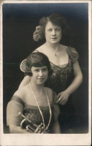 Women Performers Vaudeville Trumpet Real Photo Vintage Postcard