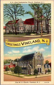 New Jersey Vineland Greeting First Presbyterian & First M E Church 1942 Curteich