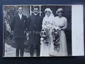 Group Wedding Portrait BRIDE & VICAR GROOM Old RP PC by Anderson's of Palmerston