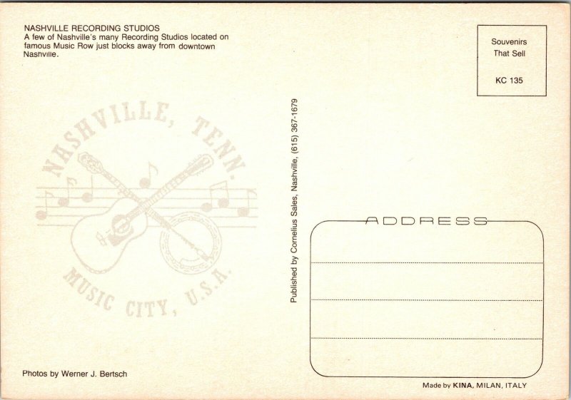 VINTAGE CONTINENTAL SIZE POSTCARD MULTIPLE NASHVILLE TN RECORDING STUDIOS