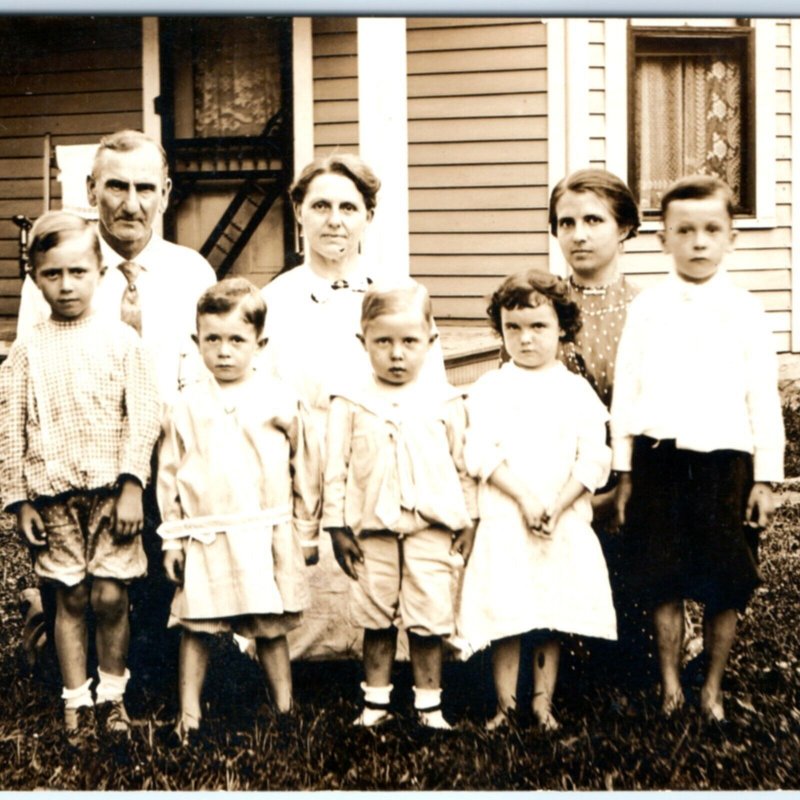 c1910s Nice Family Group Photo RPPC House Grandchildren Kids Real Postcard A134