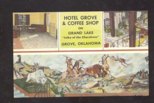 GROVE OKLAHOMA HOTEL GROVE INTERIOR VINTAGE LINEN ADVERTISING POSTCARD
