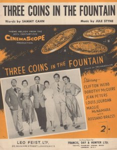 Three Coins In The Fountain Jule Styne Clifton Webb Sheet Music