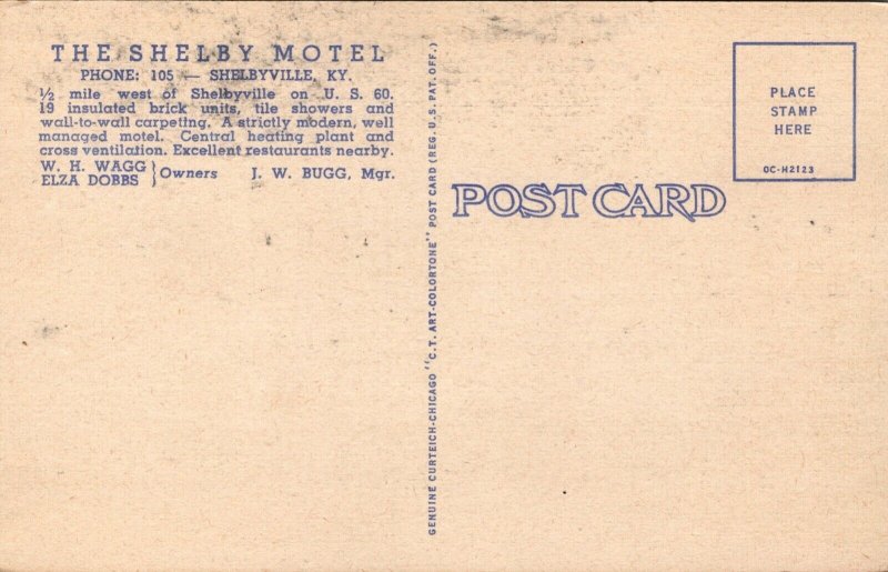 Linen Postcard The Shelby Motel U.S. 60 in Shelbyville, Kentucky