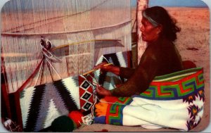 Vtg 1950s Navajo Rug Weaver Weaving Native American Indian Arizona AZ Postcard