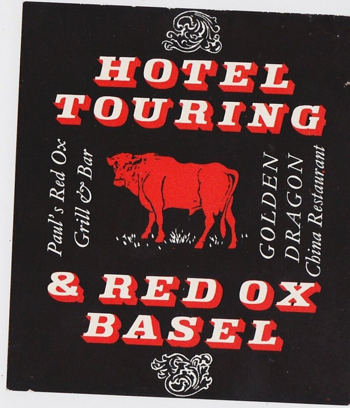 Switzerland Basel Hotel Touring & Red Ox Vintage Luggage Label lbl1006