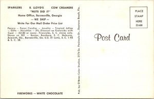 Advertising B LLOYD'S PECANS~FIREWORKS~TEXACO GAS Roadside Store SC~GA Postcard