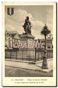 Old Postcard Statue of Jeanne Hachette Beauvais and the angle of the arms of ...