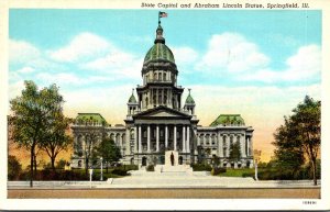 Illinois Springfield State Capitol and Abraham Lincoln Statue 1945 Curteich