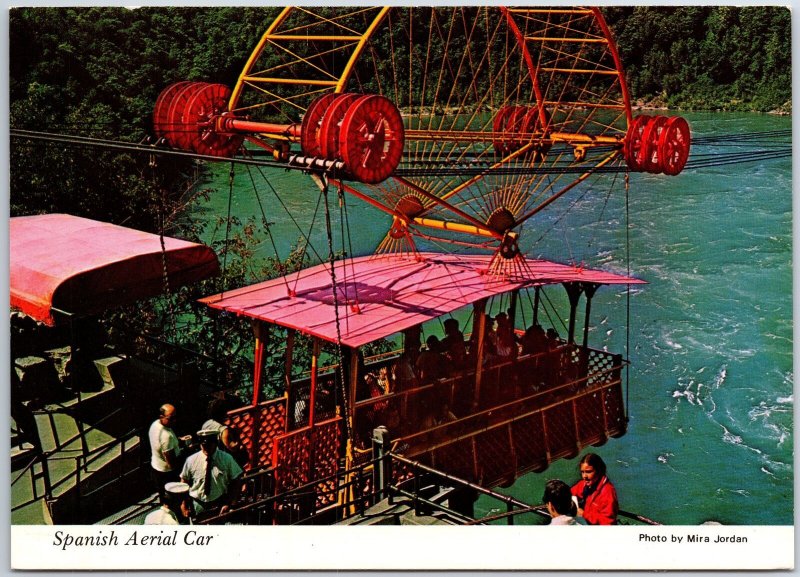 VINTAGE CONTINENTAL SIZED POSTCARD SPANISH AERIAL CAR AT WHIRLPOOL NIAGARA FALLS