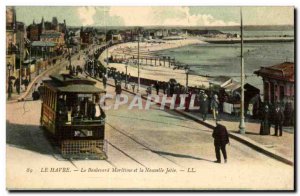 Le Havre - the Maritime Boulevard and New Jetee - tram - Old Postcard