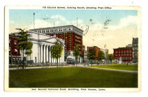 CT - New Haven. Church Street looking South. Post Office & Second Nat'l Bank